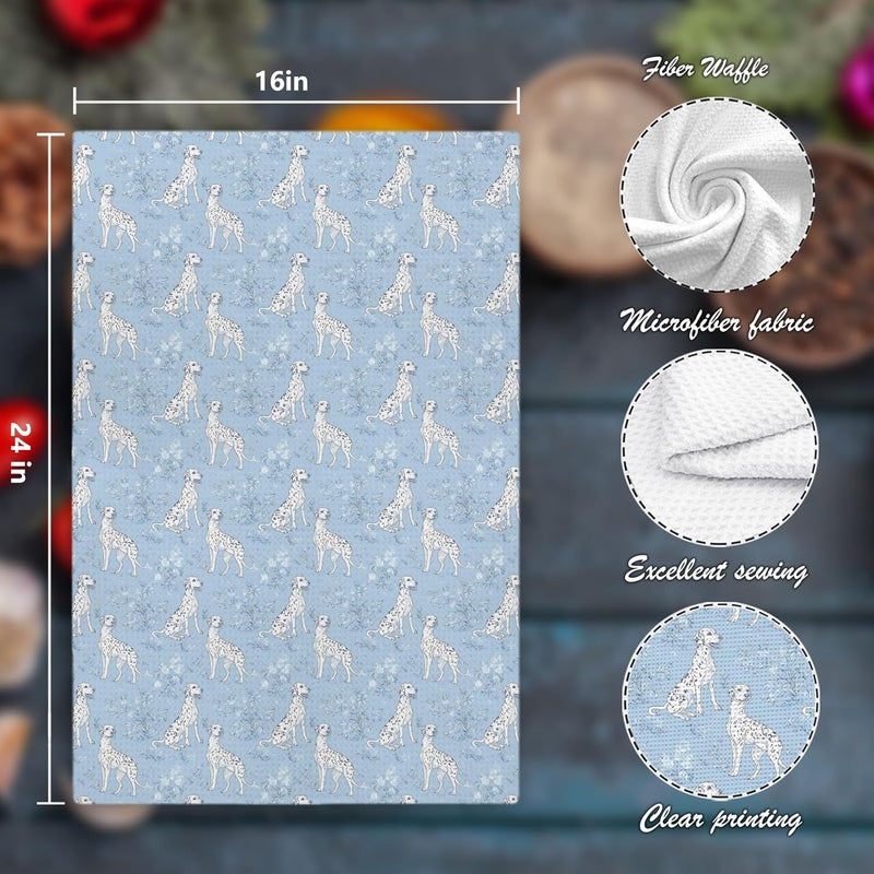 Nipil Blue Chinoiserie Dalmation Floral Kitchen Towels,Dalmation Dog Gifts Decorative Hand Towels,Blue and White Grandmillennial Botanical Dog Floral Dish Tea Towels for Kitchen Bathroom, 16x24 Inch - Image 2